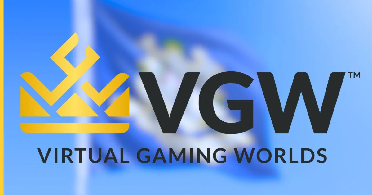 VGW Virtual Gaming Worlds logo with a blurred flag background